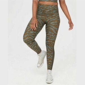 Aerie Offline Real Me Olive Green Cheetah Leopard Mesh High Rise Tight Leggings